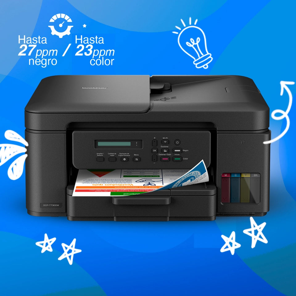 Impresora BROTHER DCP-T730DW / Multifuncional a Color con Wi-Fi, Escáner, ADF y Sistema de Tinta
